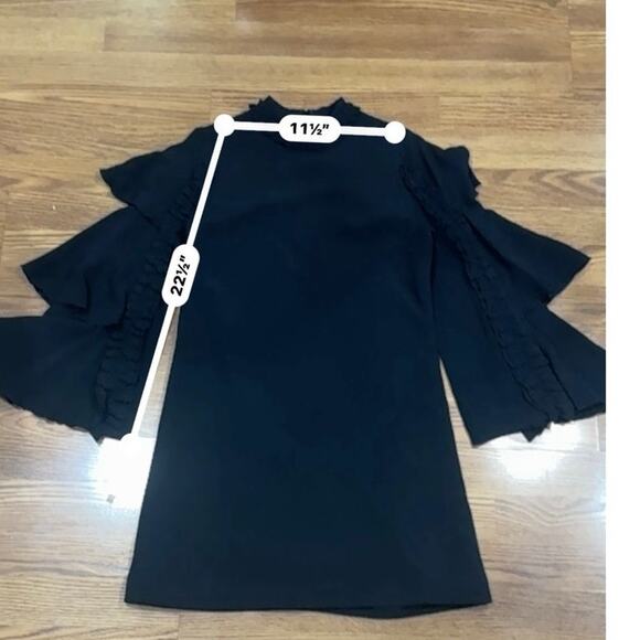Alexis Black Marianne Tiered Bell-Sleeve Crepe Mini Dress Ruffled Trim Small - Picture 4 of 10